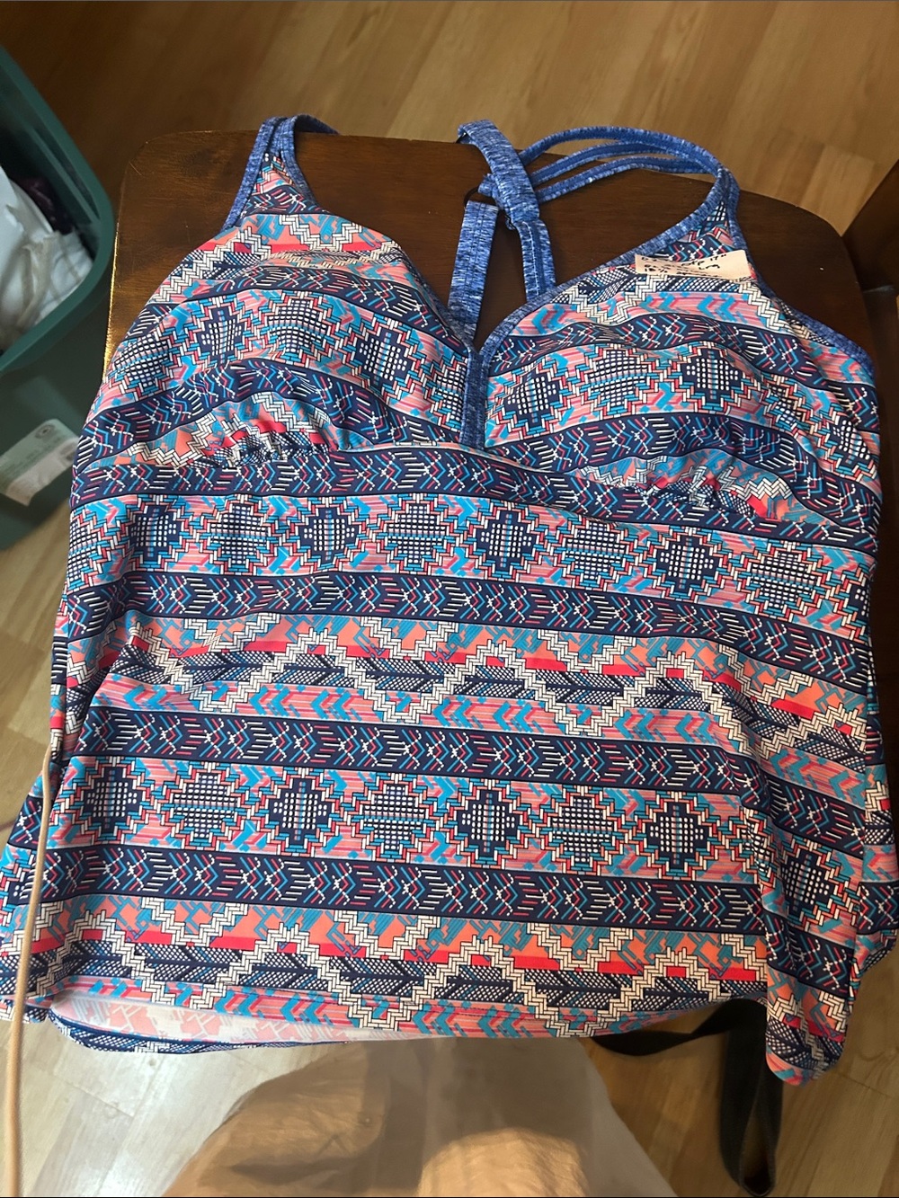 O73. Women’s Strappy Tankini Top - Blue Multi